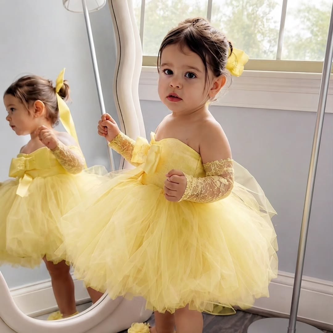 Bridal Sash Ribbon - Vestido de princesa amarillo para niña,