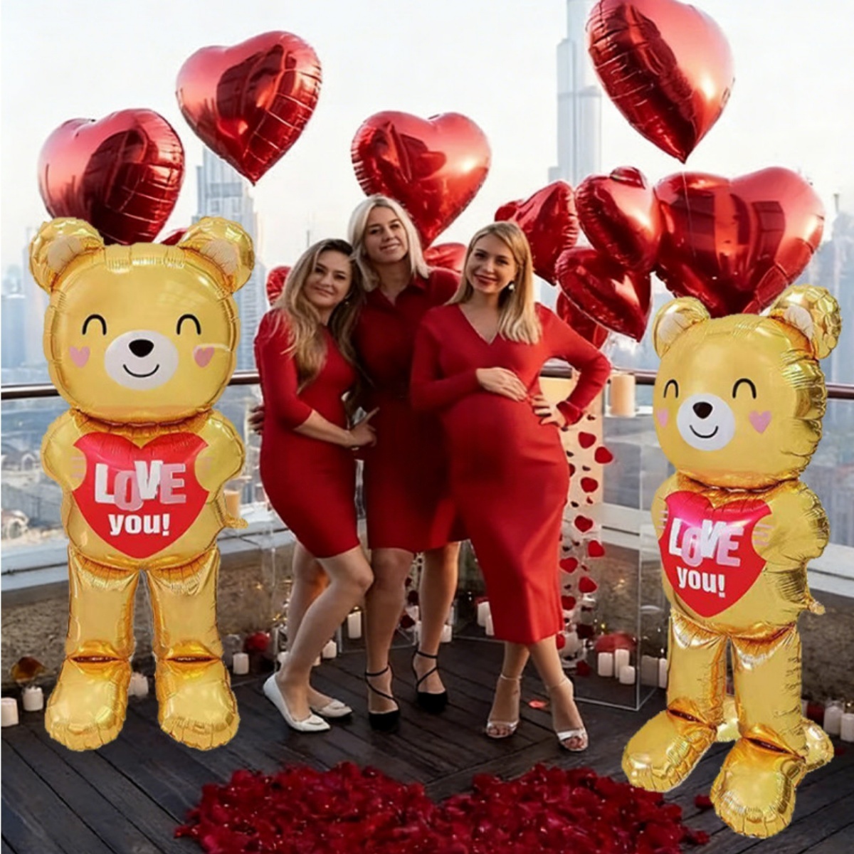 Confetti Balloon Set - Globo grande de oso de corazón